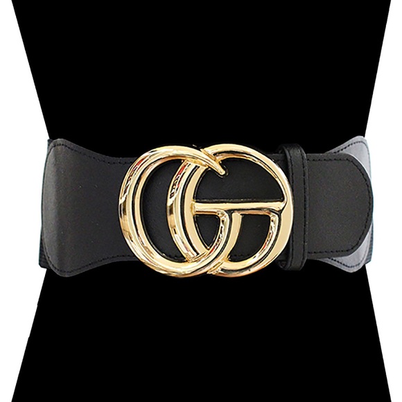 Oversized Metal Buckle Accented Elastic Statement Belt - Picture 5 of 9